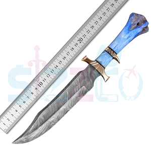 Beautiful Handmade Damascus Steel Bowie <b>Knife</b> with <b>Bone</b> <b>Handle</b> and Leather Sheath Brass Guard OEM Ready Logo & Custom Packaging - Product Image 6