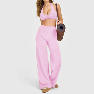 Ensemble de sport 3 pièces personnalisé pour femme, respirant, uni, haute élasticité, taille haute, unique, sexy, dos nu, pour l'entraînement - Product Image 4