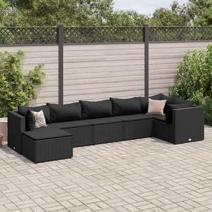 Conjunto de Muebles de Jardín de 7 Piezas con Ratán PE Negro y Acero con Recubrimiento en Polvo - Product Image 1