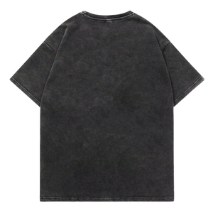 T-shirt à manches courtes pour homme, noir, surdimensionné, col rond, jersey en coton lavé, couleur unie, coupe classique - Product Image 2