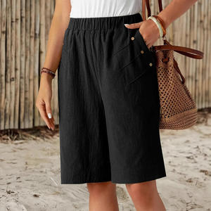 Pantalones Cortos de Cinco Puntos para Mujer, de Color Sólido, Cintura Elástica, Pierna Recta, con Bolsillos, Transpirables, Cintura Media - Product Image 6