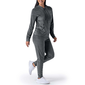 Ensemble de survêtement décontracté pour femme, nouvelle mode, avec sweat à capuche zippé à manches longues, deux pièces, en velours 100 % coton, vente en gros - Product Image 2