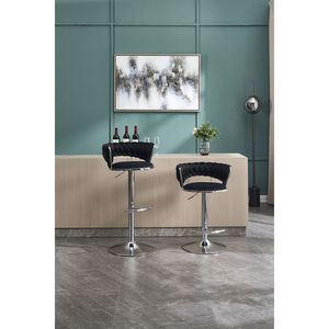 Set of 2 Swivel Height <b>Adjustable</b> <b>Bar</b> <b>Stools</b> with Chrome Footrest Base Velvet + Chrome Leg Simple Design + Mechanical Lifting - Product Image 3