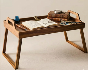 Handmade Wooden <b>Foldable</b> <b>Bed</b> Tray Table with Handles Breakfast Serving Tray for <b>Sofa</b>, Couch & Home Living Use Made in Vietnam - Product Image 6