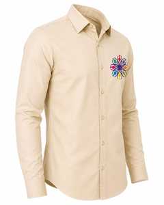 Camisa de Vestir de Punto Casual de Algodón Beige Premium para Hombre, Transpirable, Bordada, con Logotipo Personalizado, Manga Larga, Talla XL - Product Image 3