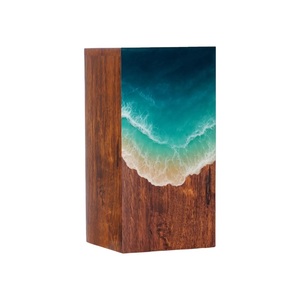 Urna Funeraria Artesanal de Madera de Palisandro con Resina de Ola Oceánica, Recuerdo Conmemorativo - Product Image 3