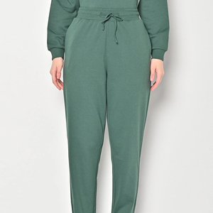 Ensemble de survêtement sportif pour femme, personnalisé avec logo, en polaire de haute qualité, respirant, séchage rapide, taille élastique, 2 pièces, pour l'automne - Product Image 5