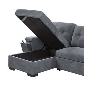 Toby 95 Reversible <b>Sleeper</b> Sectional <b>Sofa</b> Gray Woven Fabric Storage Chaise Cup Holder Charging Ports Pockets Product <b>Sofa</b> Beds - Product Image 6
