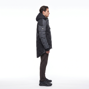 Veste matelassée asymétrique à col châle pour homme, en nylon haute densité, avec motif géométrique, du fabricant OEM de Sialkot - Product Image 2