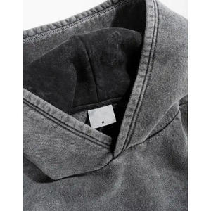 Custom Blank Regular Fit Luxury Gsm <b>Grey</b> Black Vintage Distressed Wholesale <b>Men</b> Acid Wash Hoodie - Product Image 5