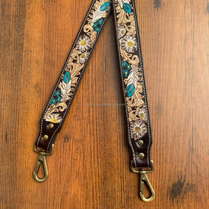 Sangle de sac à main de remplacement occidentale en cuir usiné à la main de qualité extrême sangle de caméra et de guitare avec boutons-pression en laiton antique - Product Image 2