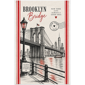 Essuie-tout en coton de qualité supérieure |   Essuie-tout de cuisine imprimé avec un paysage urbain de la Brooklyn Bridge de New York |   Souvenir de voyage des États-Unis & torchon de cuisine - Product Image 1