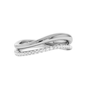 Anillo de Compromiso de Doble Capa con Diseño de Olas, Plata de Ley 925, Circonita Cúbica, Engaste Pavé, para Uso Diario - Product Image 5