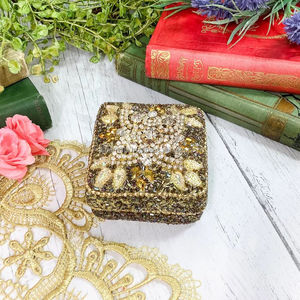 Handmade Metal Beaded Square Lac Glitter Art Decorative Trinket Organizer Jewelry Box for Women - Product Image 4