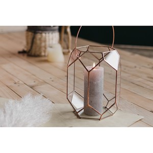 Lanterne à bougie géométrique en cuivre artisanal avec verre miroir - Vente en gros - Product Image 1
