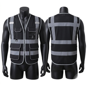 Gilet de travail réfléchissant noir en maille polyester 120 GSM de qualité supérieure, multi-panneaux, vêtement de sécurité, impression de logo personnalisée - Product Image 1