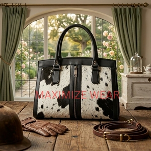 Sac fourre-tout de luxe en cuir de vache véritable, sac à main en cuir à poils imprimé vache, sac à bandoulière pour femme style western - Product Image 2