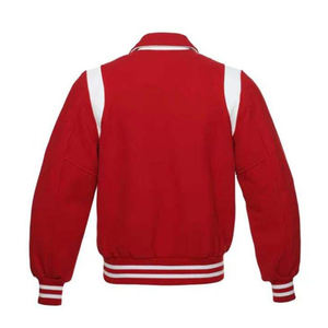 Chaqueta estilo universitario roja y blanca para hombre con inserciones en los hombros, cuello plegable, ribete acanalado a rayas, ropa urbana de moda. - Product Image 2