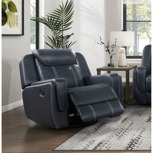 Moderna Poltrona Reclinabile Girevole Blu con Rivestimento in Ecopelle Traspirante per Arredamento Soggiorno - Product Image 6