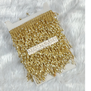 Encaje con Borlas y Cuentas Metálicas Doradas Reales – Adorno de Flecos en Forma de Lágrima de Primera Calidad para Bordes de Sarees y Prendas de Lujo - Product Image 4