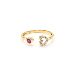 <b>Dainty</b> Open Cuff Gemstone and Diamond Promise <b>Ring</b> 18K Solid Yellow Gold 3MM Burma Ruby Adjustable <b>Ring</b> July Birthstone Jewelry - Product Image 2