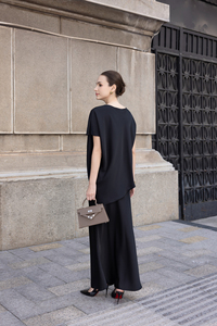 Conjunto de Dos Piezas para Mujer, Verano, Mezcla de Seda, Color Sólido, Asimétrico, Elegante, Corte Diagonal, Cuello Redondo, Manga Corta, Falda Informal y Camisa - Product Image 5