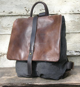 <b>Canvas</b> and Leather Backpack <b>Rucksack</b> Hiking Camping Vintage Rolltop Unisex Bag for Men and Women LCB-0100 - Product Image 2