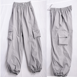 Men's Gray Mid <b>Elastic</b> <b>Waist</b> Straight <b>Cargo</b> Harem <b>Pants</b> with Drawstring and Multiple Pockets Casual Midweight Winter Style - Product Image 4