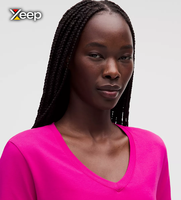T-shirt décontracté et léger XEEP personnalisé pour femme, coupe ample, manches courtes, respirant, col en V, broderie de lettres unie