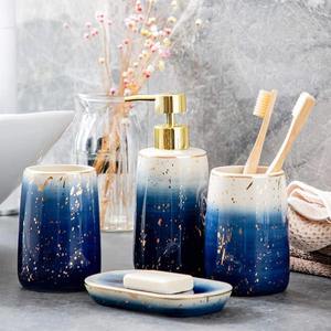 Ensemble d'organisateurs de salle de bain haut de gamme bleu dégradé avec accents dorés, idéal pour les comptoirs de vanité et les décors de salles de bain principales - Product Image 2