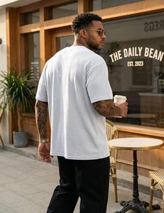 เสื้อยืดโอเวอร์ไซส์ผ้าฝ้ายแท้ 100% น้ำหนัก 220 กรัม พิมพ์ลายตามสั่งที่ไหล่ สไตล์ฮิปฮอป ไซส์พลัส ผ้าฝ้ายแท้ 100% ทรงบ็อกซี่ สำหรับผู้ชาย - Product Image 3