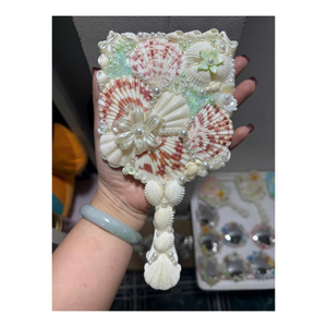 Handmade Natural Seashell & Glass Oval Mini Compact Personalized Custom Shell Mermaid Coastal Vanity Pocket Makeup <b>Mirror</b> - Product Image 4