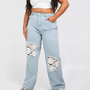 Pantalones de mezclilla casuales de moda para mujer, con logo personalizado, estilo cargo, de pierna ancha y corte holgado para damas. - Product Image 1