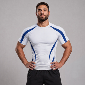 Maillot de compression à manches courtes personnalisé avec logo OEM pour hommes, imprimé par sublimation, pour MMA, boxe, entraînement en salle de sport, BJJ. - Product Image 3