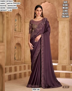 Aafreen Cutdana Embroidered Traditional Winter Party Women's Saree Wrinkle-Free Moisture-Wicking Sartin Chiffon for - Product Image 1