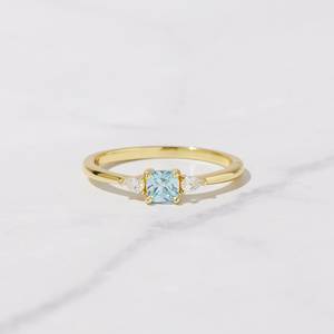 Aquamarine Dainty <b>Ring</b> 925 Sterling Silver 14K Gold Plated Minimalist <b>Thin</b> March Birthstone <b>Ring</b> Gift For Her Women - Product Image 5