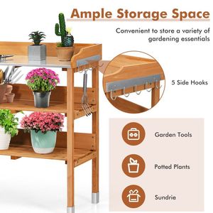 Stazione di lavoro panca da giardino in legno con gancio per lo stoccaggio - Product Image 3