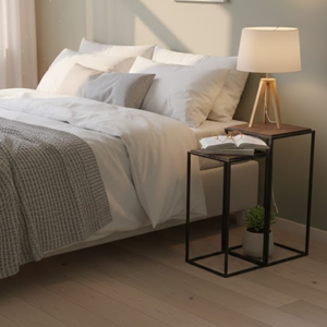 Juego de mesas auxiliares contemporáneas Maya |   Estructura Metálica Resistente con Superficie de Madera para Sala de Estar, Dormitorio, Balcón y Oficina - Product Image 1