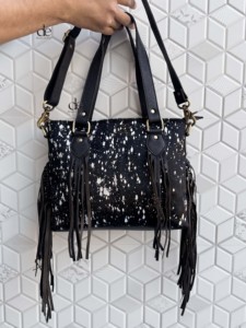 Sac fourre-tout en cuir de vachette métallisé fait main de haute qualité avec franges et bandoulière, style western, en cuir véritable pour femme - Product Image 4