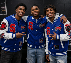แจ็คเก็ตเบสบอลแบบ Varsity สีน้ำเงินขาวสั่งทำพิเศษ พรีเมียม ทำจากผ้าขนสัตว์ พร้อมป้ายปัก  ผู้ผลิตแบบ OEM/ODM - Product Image 5
