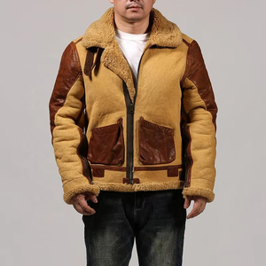 Winter High Quality Men's Genuine Leather Flight Aviator Fur Shearling Real <b>Sheepskin</b> B3 Fur Bomber <b>Jackets</b> - Product Image 2
