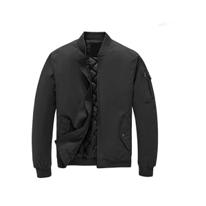 Chaqueta Bomber Negra para Hombre, Color Sólido, Cuello Alto, Sin Cierre, Corte Regular, Estilo Casual, Impermeable, Reversible, Material de Poliéster - Product Image 3