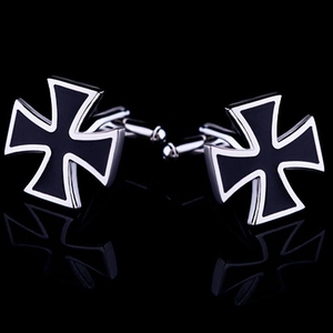 Boutons de manchette personnalisés en acier inoxydable avec croix templière noire, bordure argentée, sérigraphiés pour chemise de mariage formelle pour homme - Product Image 6