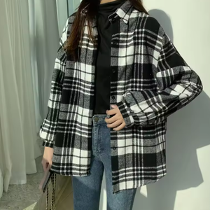 เสื้อเชิ้ตผ้าสักหลาดลายสก็อตสำหรับผู้หญิง ขายดี เสื้อเชิ้ตทรงหลวม แขนยาว สไตล์ลำลอง ติดกระดุม - Product Image 5