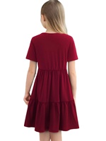 Robe élégante pour filles, style preppy à volants, col rond, manches courtes, coupe trapèze, longueur cheville, extensible, pour l'été et toutes les saisons