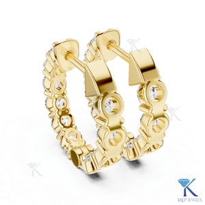 Boucles d'oreilles créoles à une rangée de diamants CVD HPHT cultivés en laboratoire sur mesure, à griffes en U, avec fermoir à pression, en or massif 14K/18K, bijoux pour femme pour mariage et soirée - Product Image 4