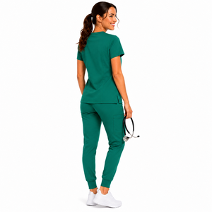 Wholesale Women Scrub <b>Set</b> Elastic Stretch V-Neck Short Sleeve Top Cargo Jogger Pants Hospital Work Attire Women Scrub <b>Set</b> - Product Image 4