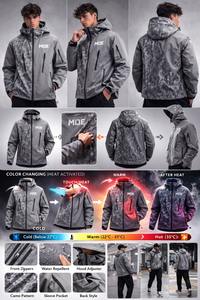 Fabricante de Ropa Personalizada, Ropa Urbana Termocrómica, Chaqueta Cortavientos Reactiva al Calor y al Agua, Impermeable, para Hombre - Product Image 3