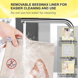 Lot de 2 sacs à <span class=keywords><strong>pain</strong></span> réutilisables XL pour <span class=keywords><strong>pain</strong></span> fait maison avec doublure amovible en coton et cire d'abeille, sacs de rangement 13x17 pouces - Product Image 4