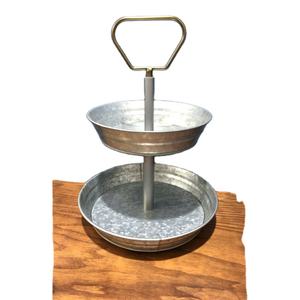 Modern 2 Tier Galvanized Metal Serving Stand With Gold Handle Farmhouse Style Round Tiered Display <b>Tray</b> For Cupcakes Home Decor - Product Image 1
